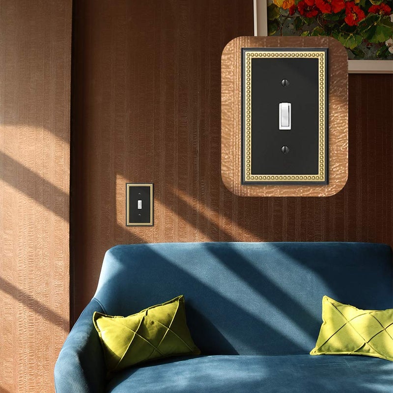 Henne Bery Pearled Frame Decorative Wall Plate Switch Plate Outlet Cover (Single Toggle 3PK, Black & Dark Golden) - Image 4